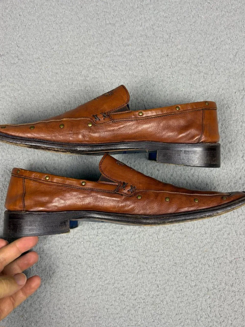 Vtg Mark Nason Shoe 9.5 Brown Made in Italy Dragon Studded Loafer Style 67333
